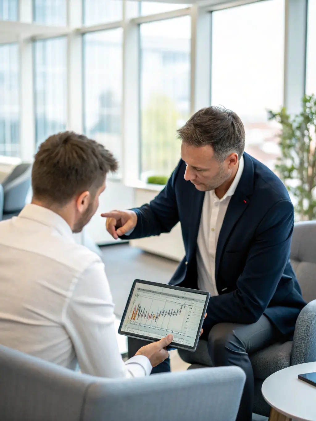 A coach is providing one-on-one guidance to a sales professional, focusing on improving their financial acumen and understanding of investment principles.